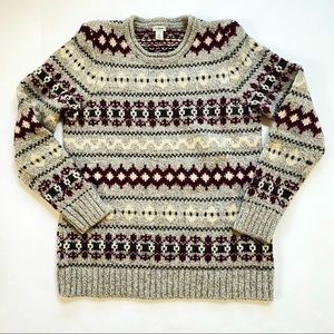 L.L. Bean Gray and Burgundy Patterned Sweater